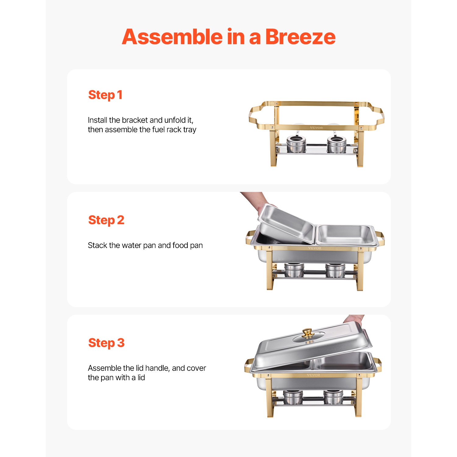 VEVOR 4 Qt Chafing Dish Buffet Set, 2 Pack, Stainless Steel Chafer with 4 Half Size Pans, Rectangle Catering Warmer Server with Glass Lid Water Pan