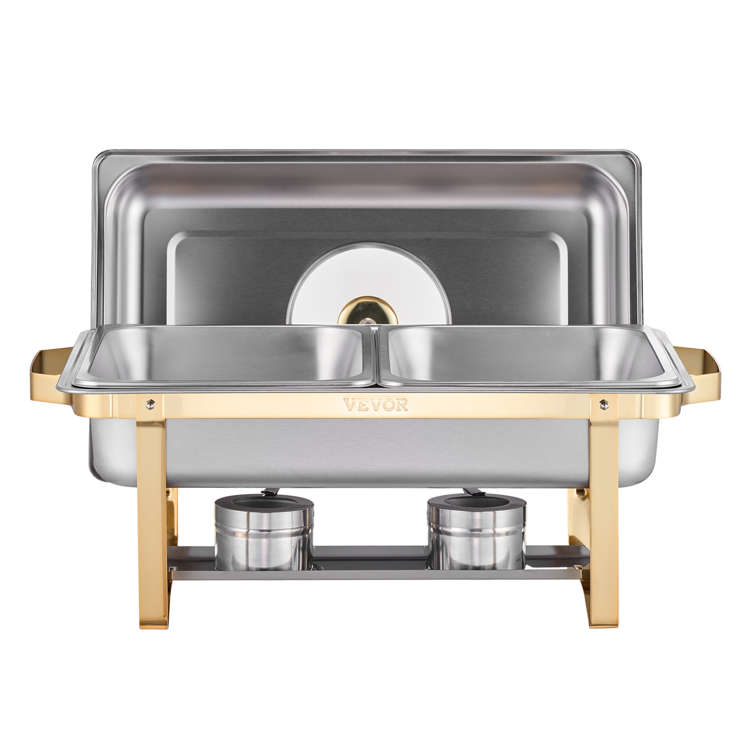 VEVOR 4 Qt Chafing Dish Buffet Set, 2 Pack, Stainless Steel Chafer with 4 Half Size Pans, Rectangle Catering Warmer Server with Glass Lid Water Pan