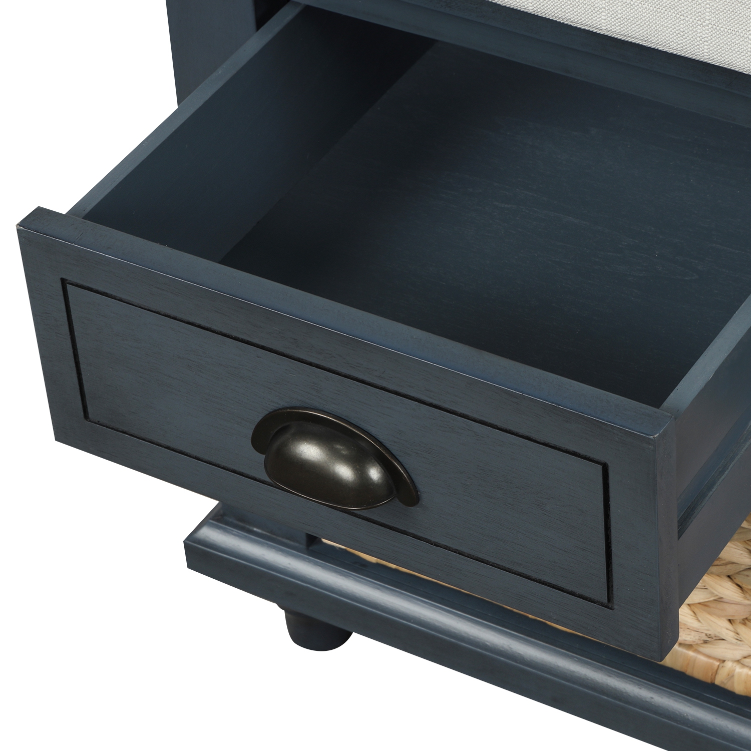 Kepooman Rustic Storage Bench with 3 Drawers and 3 Rattan Baskets, Shoe Bench for Living Room - Navy