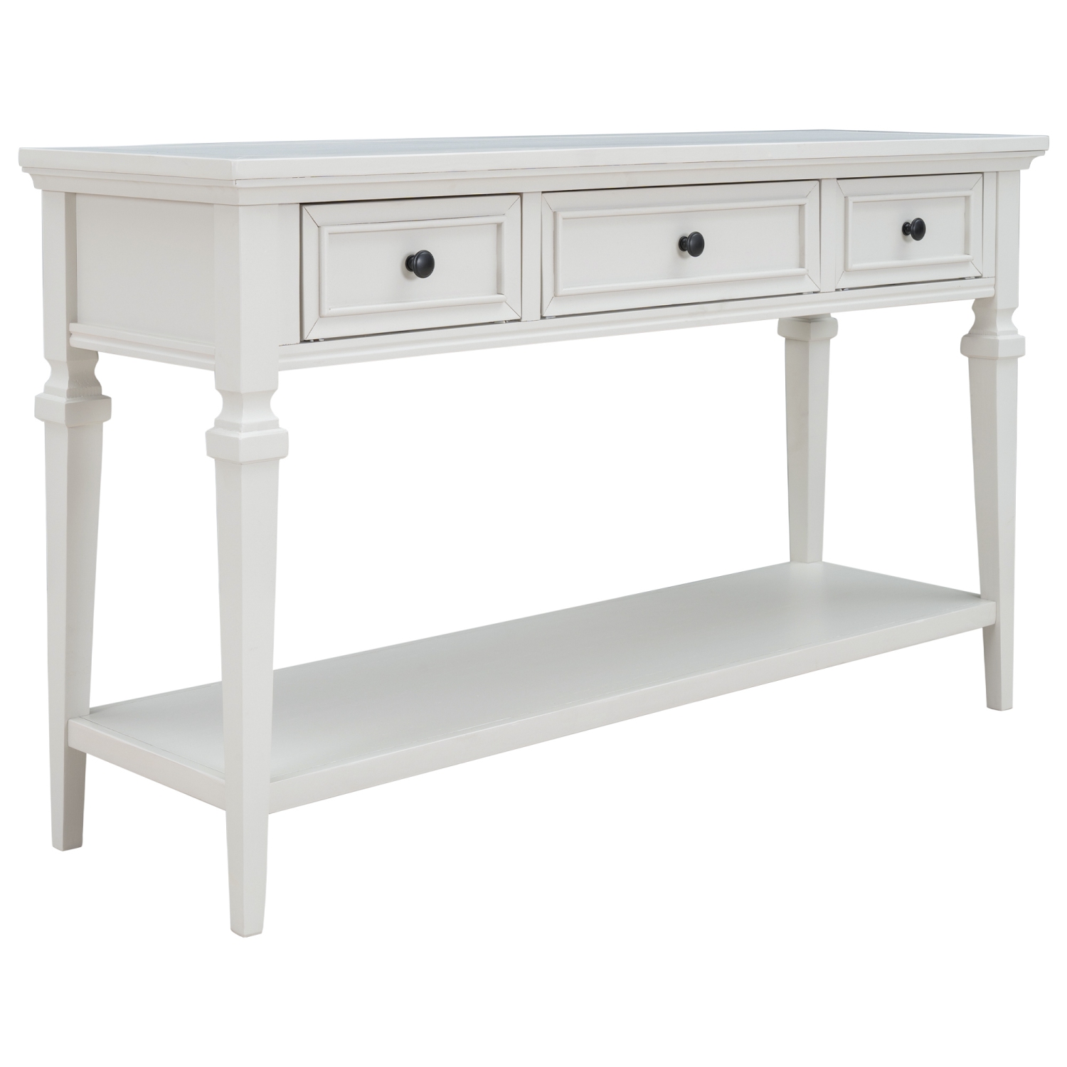 Kepooman Classic Retro Style Console Table with Three Top Drawers and Open Style Bottom Shelf for Entryway - White