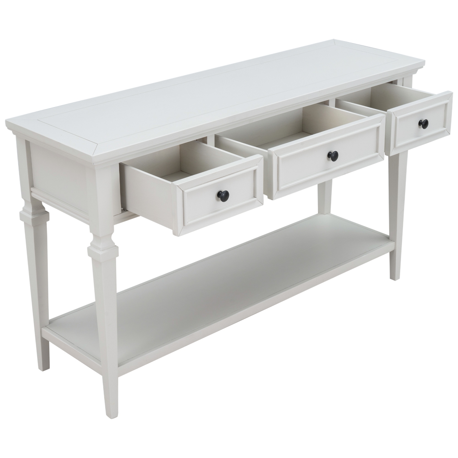 Kepooman Classic Retro Style Console Table with Three Top Drawers and Open Style Bottom Shelf for Entryway - White