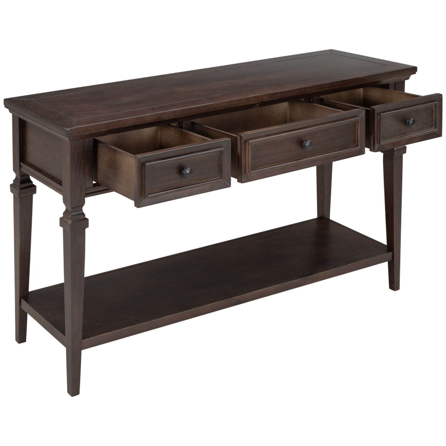 Kepooman Classic Retro Style Console Table with Three Top Drawers and Open Style Bottom Shelf for Entryway - Espresso