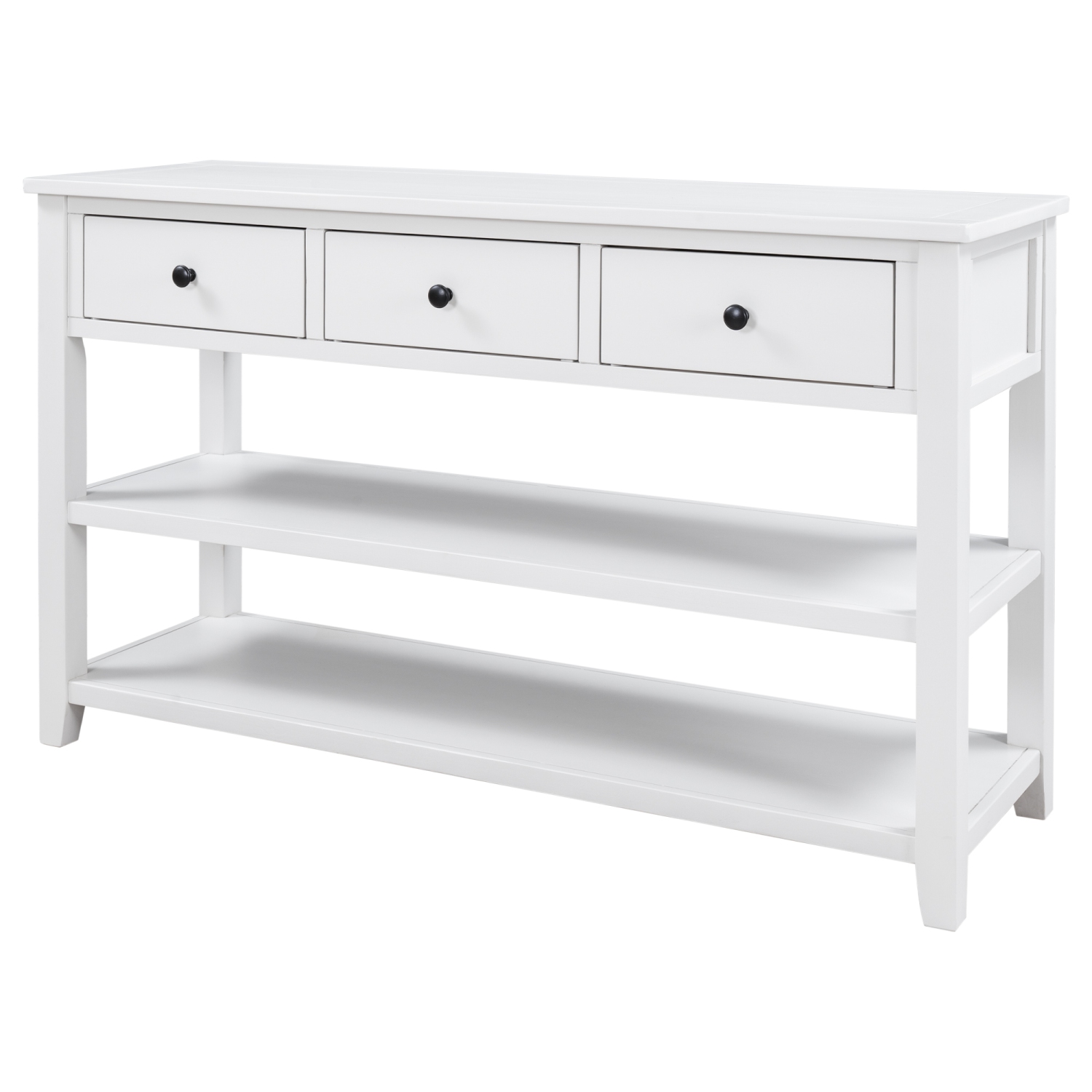 Kepooman Retro Design Console Table with Two Open Shelves, Pine Solid Wood Frame and Legs for Living Room - White