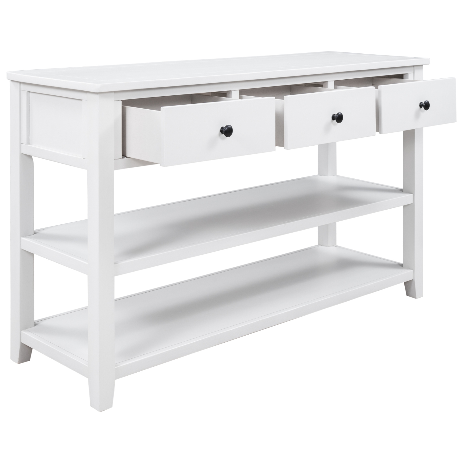 Kepooman Retro Design Console Table with Two Open Shelves, Pine Solid Wood Frame and Legs for Living Room - White