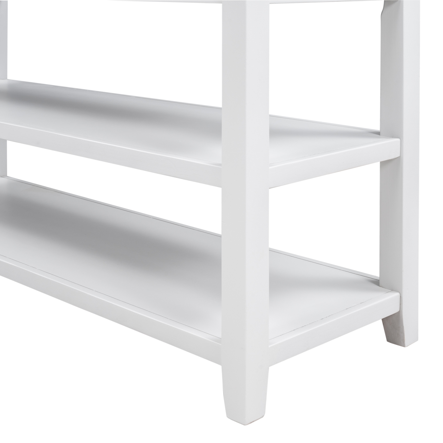 Kepooman Retro Design Console Table with Two Open Shelves, Pine Solid Wood Frame and Legs for Living Room - White
