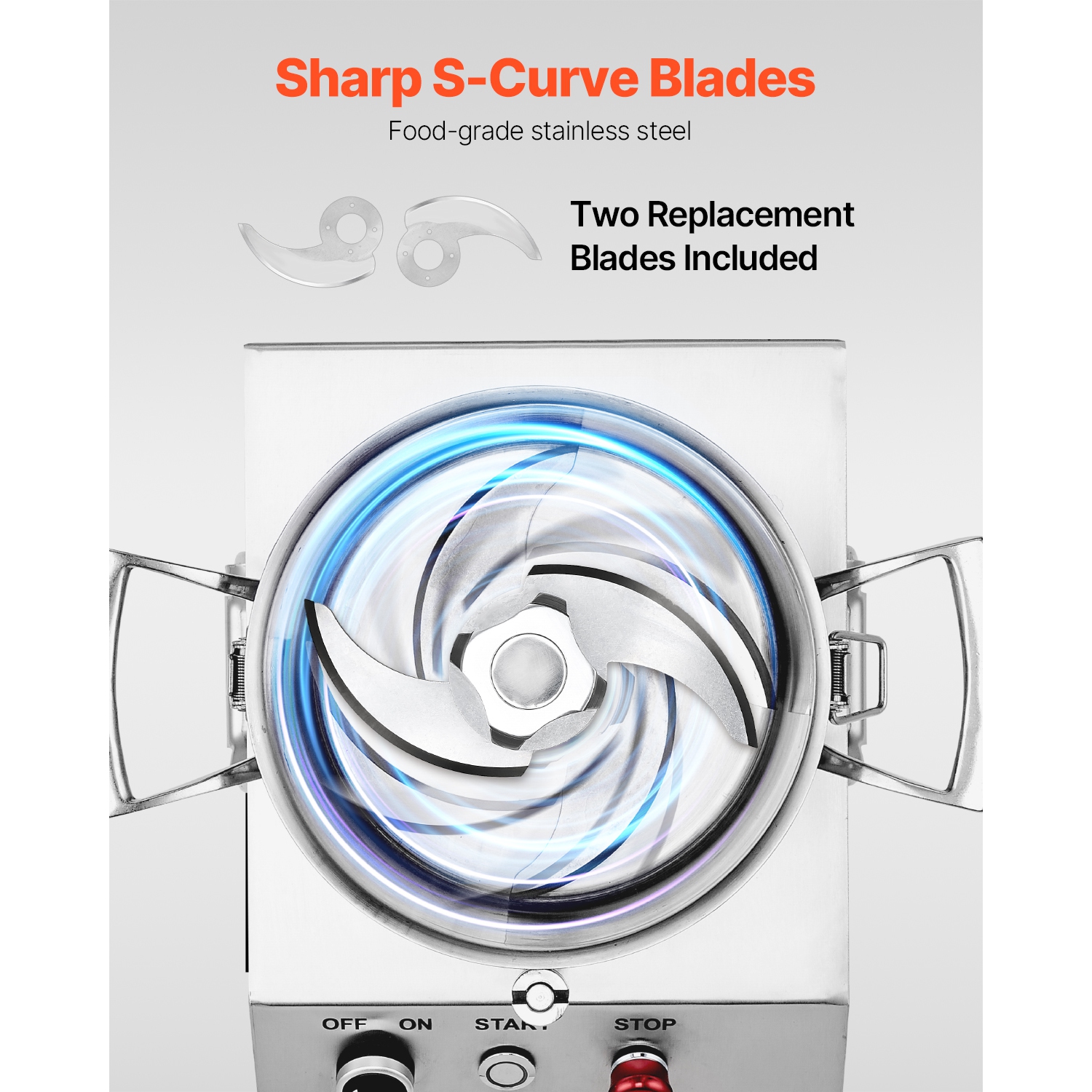 VEVOR Food Processor & Vegetable Chopper, 4.3 Quart Food-Grade Stainless Steel Food Processor Chopper with 2 Extra S-Curve Blades, Ideal for Chopping