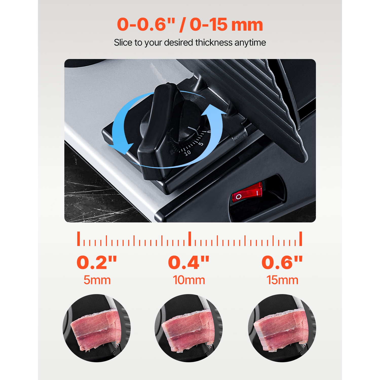 VEVOR 7.5 inch Meat Slicer, Electric Deli Food Slicer, 180W Meat Cutter with two Premium SUS420 Blades, 0-0.6 inch Adjustable Thickness, Food Slicer