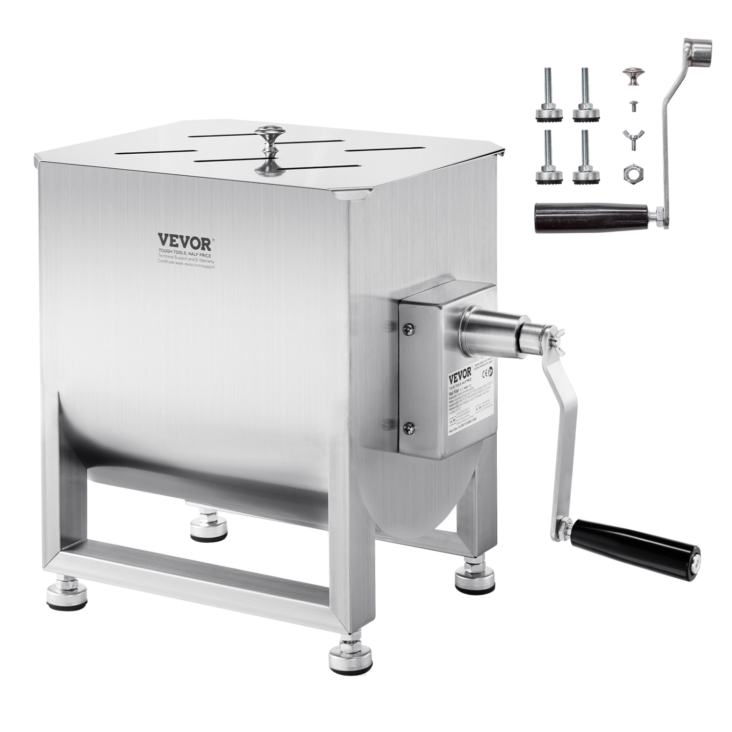 VEVOR 60L Manual Meat Mixer, Fixed Tank Meat Processing Equipment(Mixing Max 60LBS for Meat), Stainless Steel Meat Mixer, with Lid Handle Gear