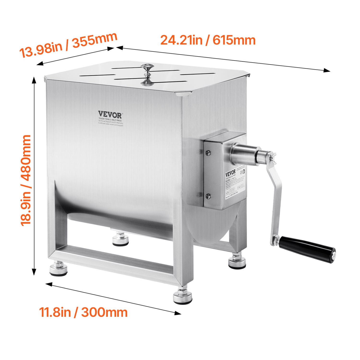 VEVOR 60L Manual Meat Mixer, Fixed Tank Meat Processing Equipment(Mixing Max 60LBS for Meat), Stainless Steel Meat Mixer, with Lid Handle Gear