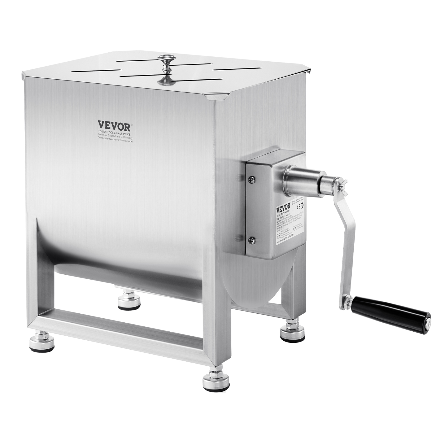 VEVOR 60L Manual Meat Mixer, Fixed Tank Meat Processing Equipment(Mixing Max 60LBS for Meat), Stainless Steel Meat Mixer, with Lid Handle Gear