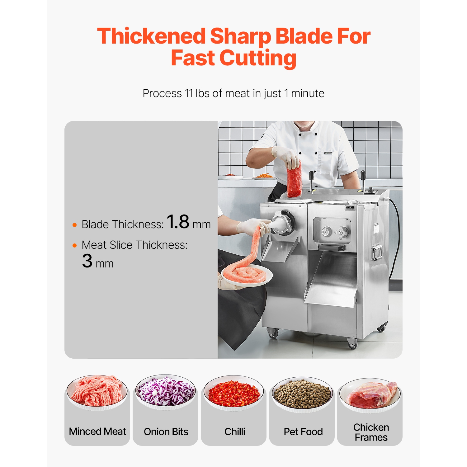 VEVOR 14 Lbs/Min Meat Grinder, Electric Meat Grinder, Slicer, Sausage Stuffer with Blade, Grinding Plate, Sausage Maker, Stainless Steel Meat Mincer