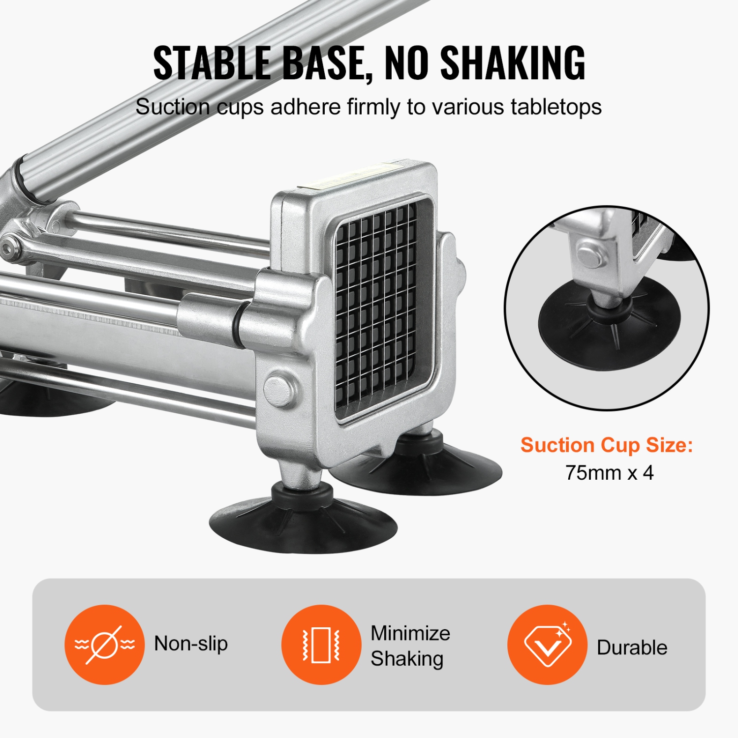 VEVOR French Fry Cutter, Potato Slicer with 1/2-Inch and 3/8-Inch Stainless Steel Blades, Manual Potato Cutter Chopper with Suction Cups, Great for