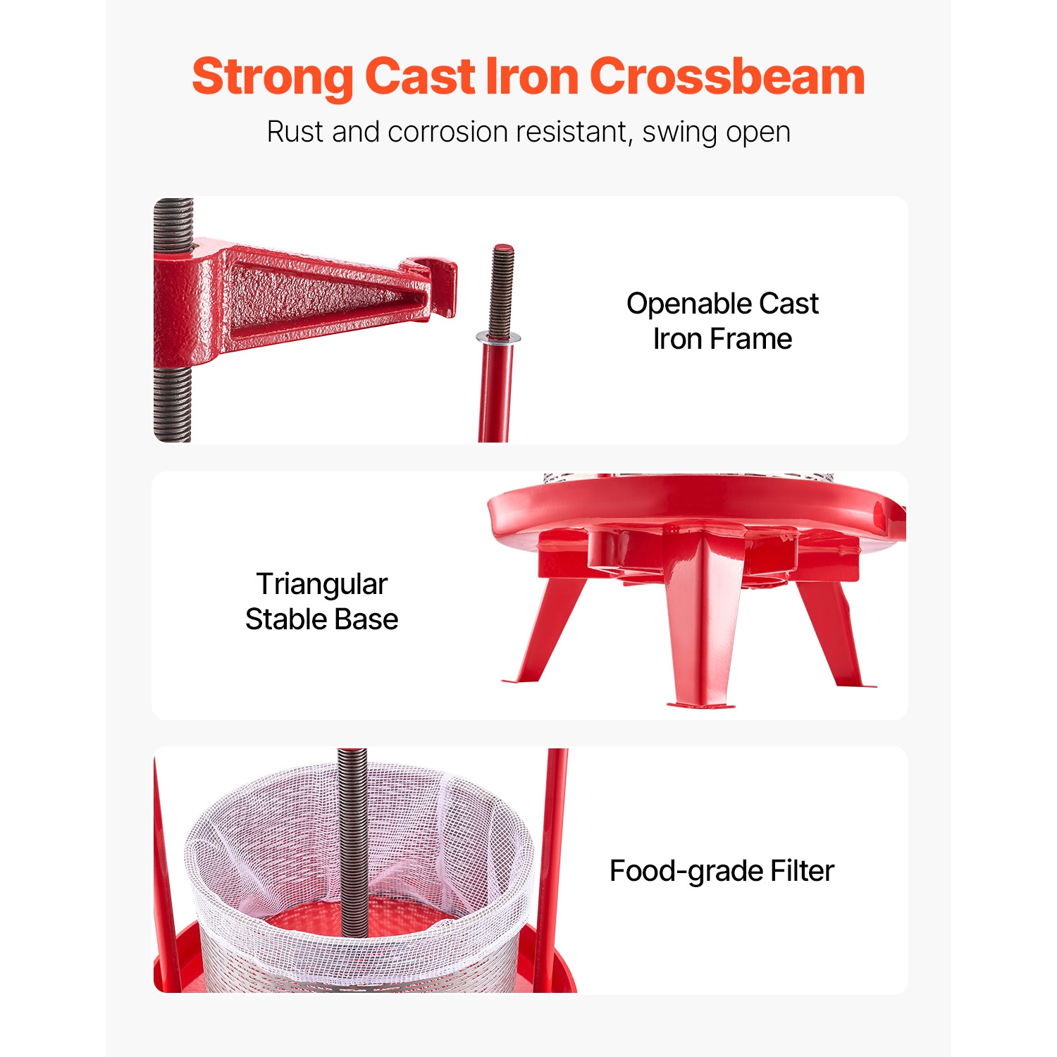 VEVOR 2.38 Gal/9L Fruit Wine Press, Stainless Steel Basket with Cross-beam and Triangular Structure, Manual Juice Maker, Cider Apple Grape Tincture