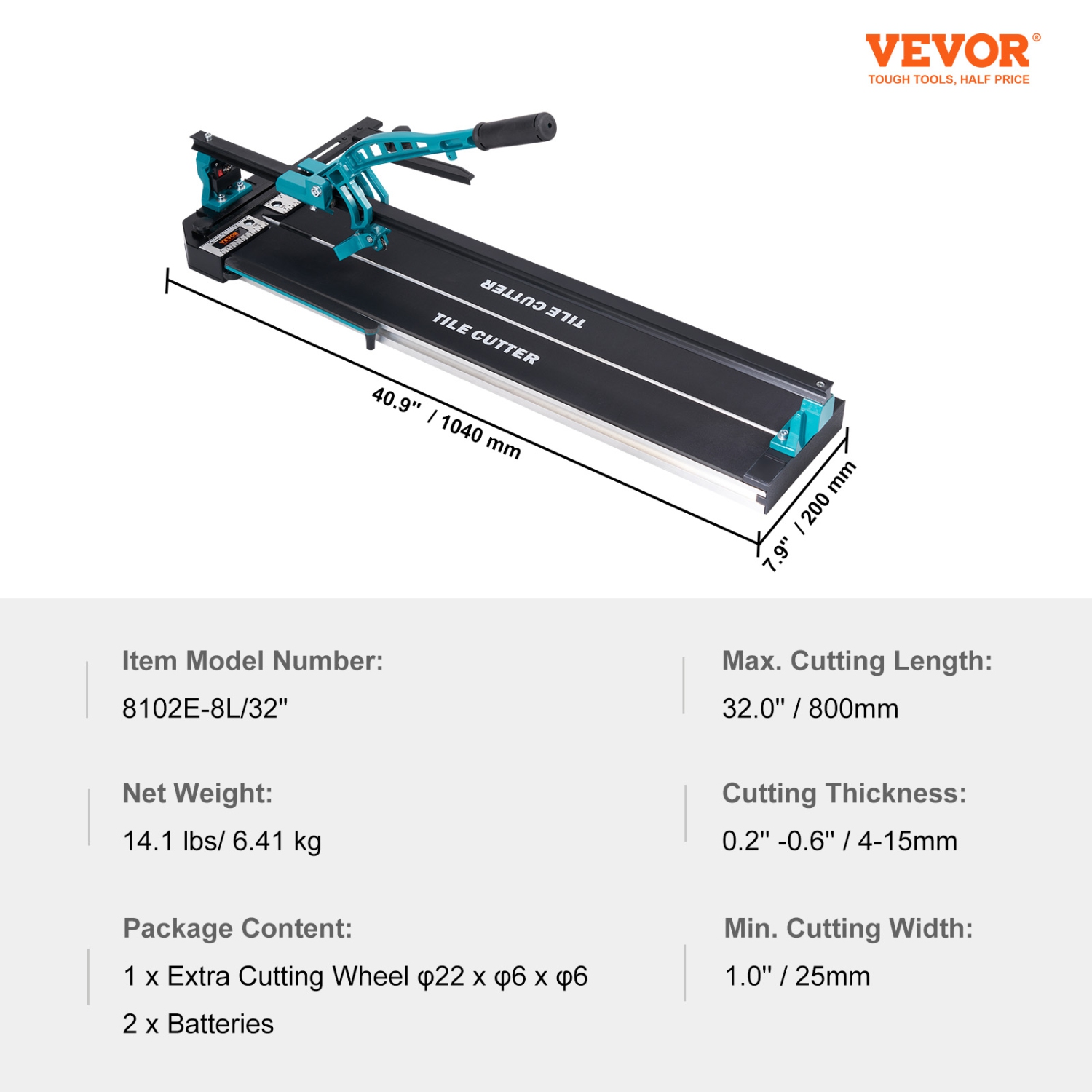 VEVOR 32 inch Manual Tile Cutter, Porcelain Ceramic Tile Cutter with Tungsten Carbide Cutting Wheel, Infrared Positioning, Anti-Skid Feet, Durable