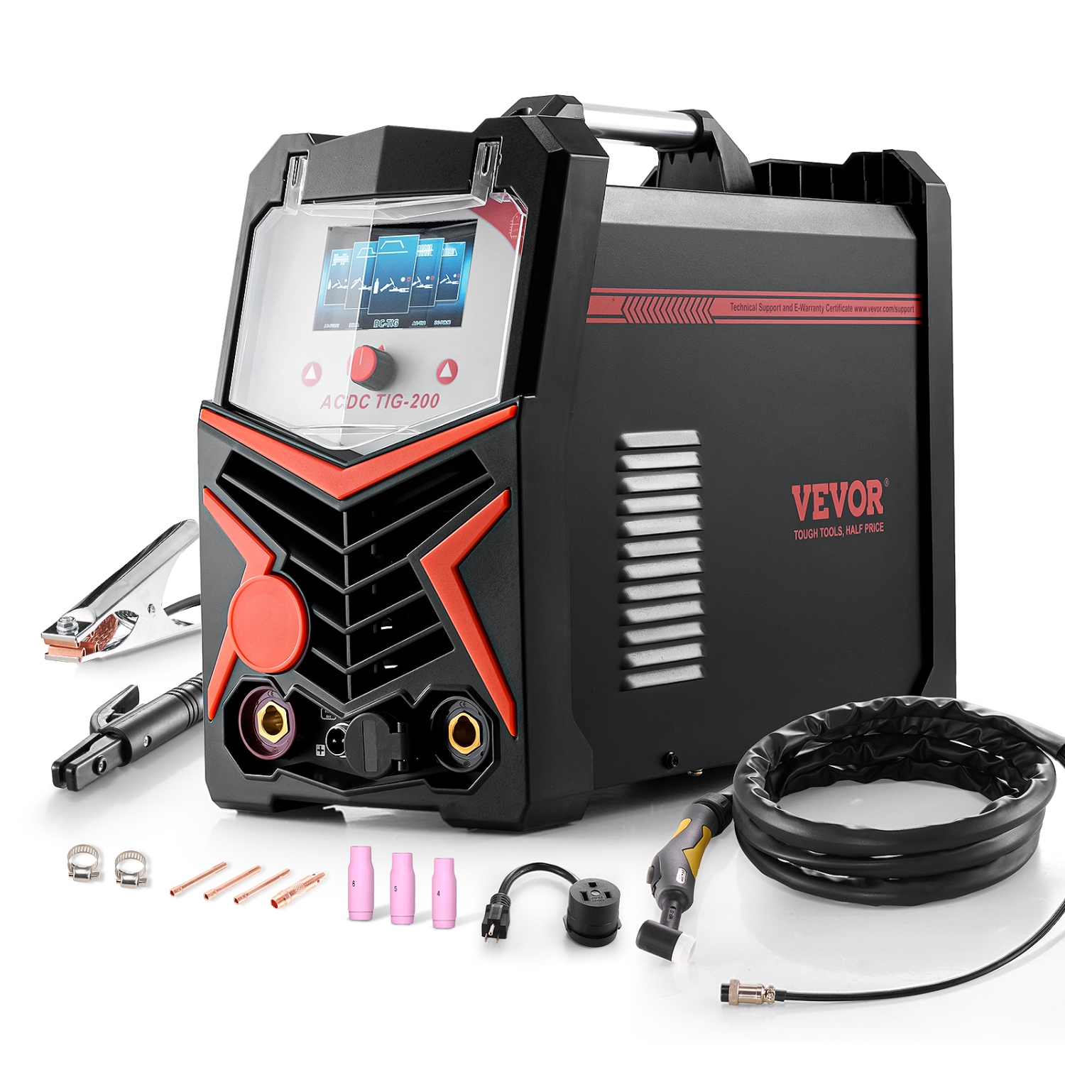 VEVOR TIG Welder, 200A 6-In-1 Aluminum Welding Machine - AC TIG/DC TIG/AC Pulse TIG/DC Pulse TIG/Spot TIG/MMA(Stick), 110&220V Dual Voltage with