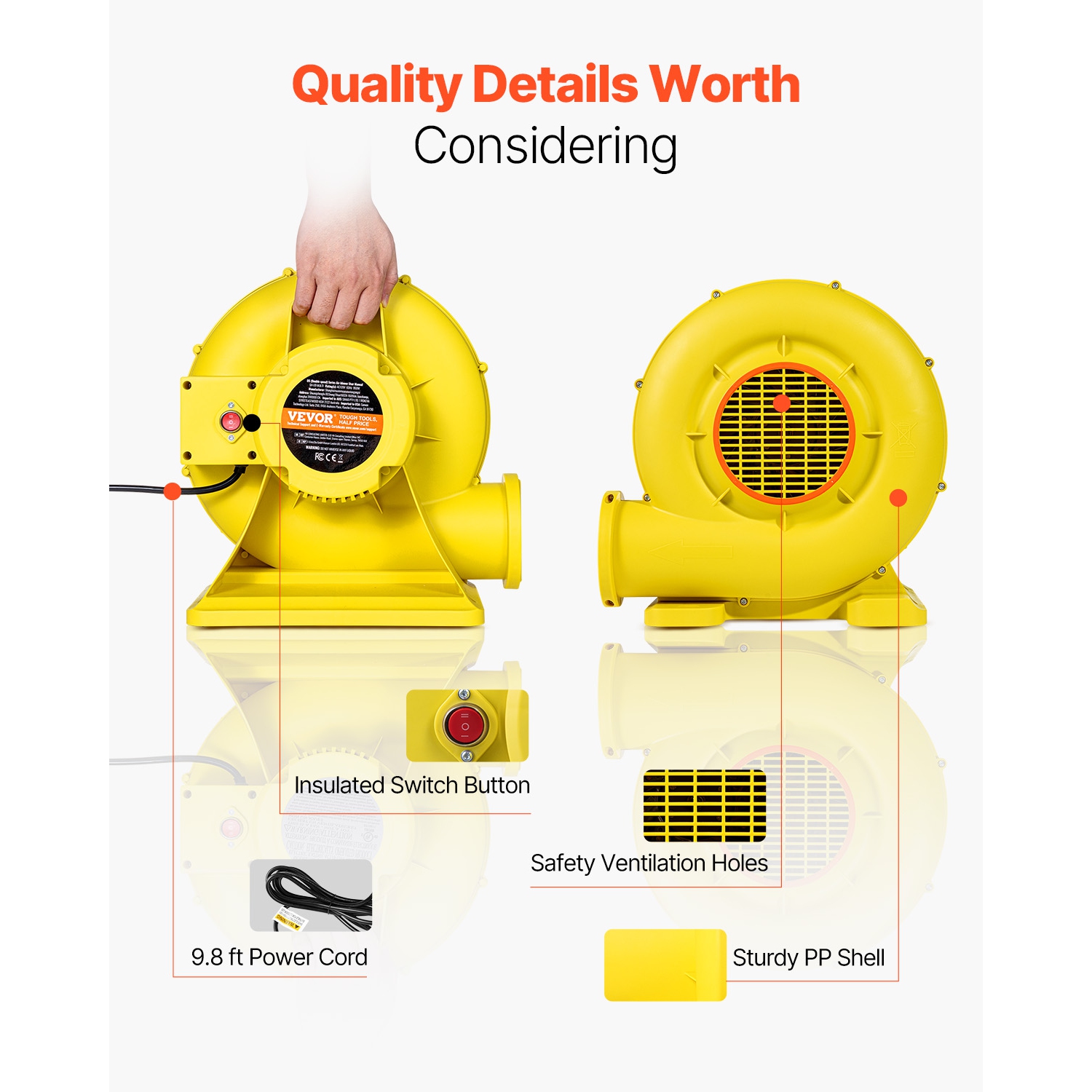 VEVOR 680&750W Inflatable Blower, 1.0HP Bounce House Blower, Pump Commercial Air Blower for Inflatables, 3400RPM Bouncy Castle Electric Air Blower