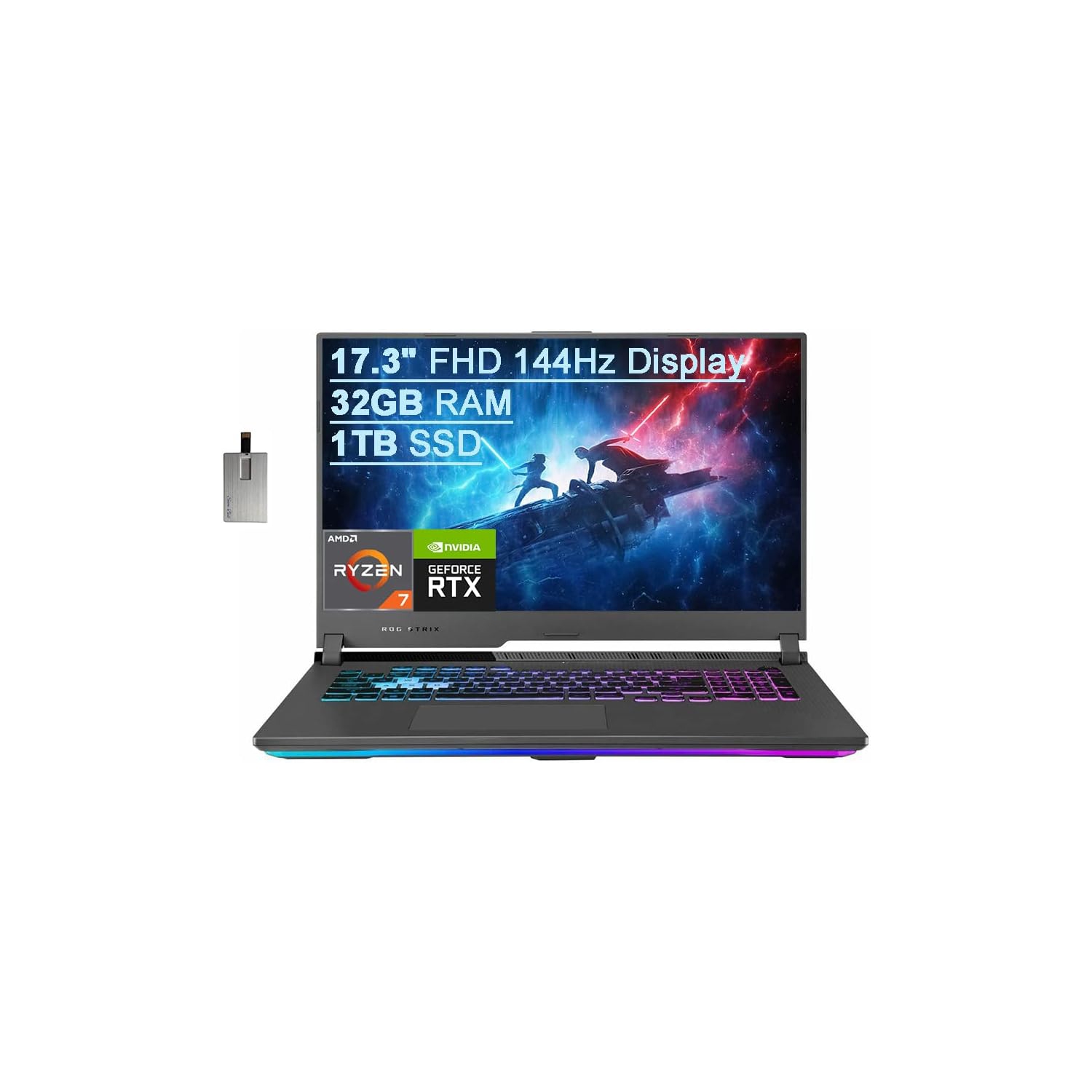 Refurbished (Excellent) - ASUS ROG Strix G17 17.3" FHD 144Hz Gaming Laptop, AMD R7-4800H, 1TB PCIe SSD, 32GB RAM, NVIDIA GeForce RTX 3060, Backlit KB, Win 10, Gray, 32GB USB Card