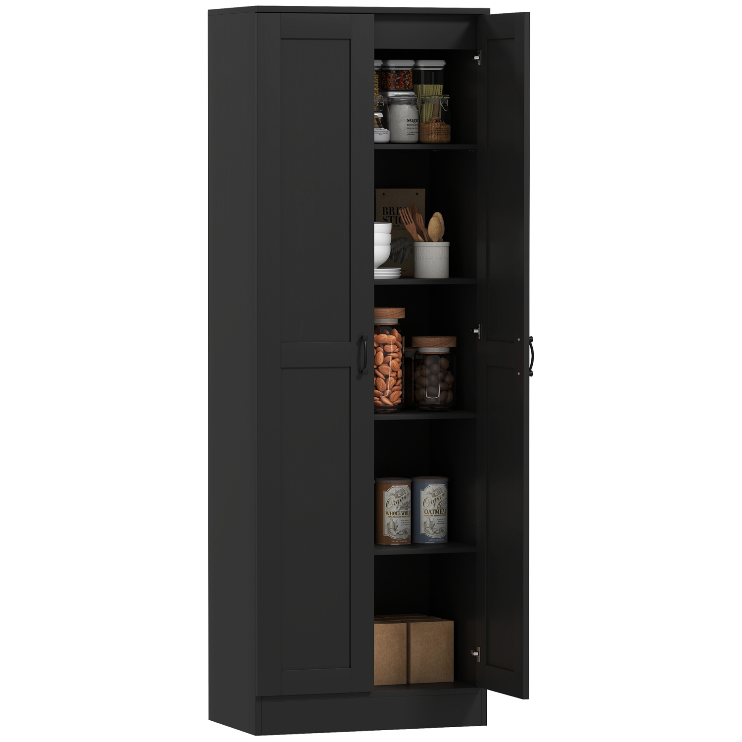 HOMCOM 69" Pantry Cabinet with Storage, Kitchen Pantry Storage Cabinet with Soft Close Doors and Adjustable Shelves, Black