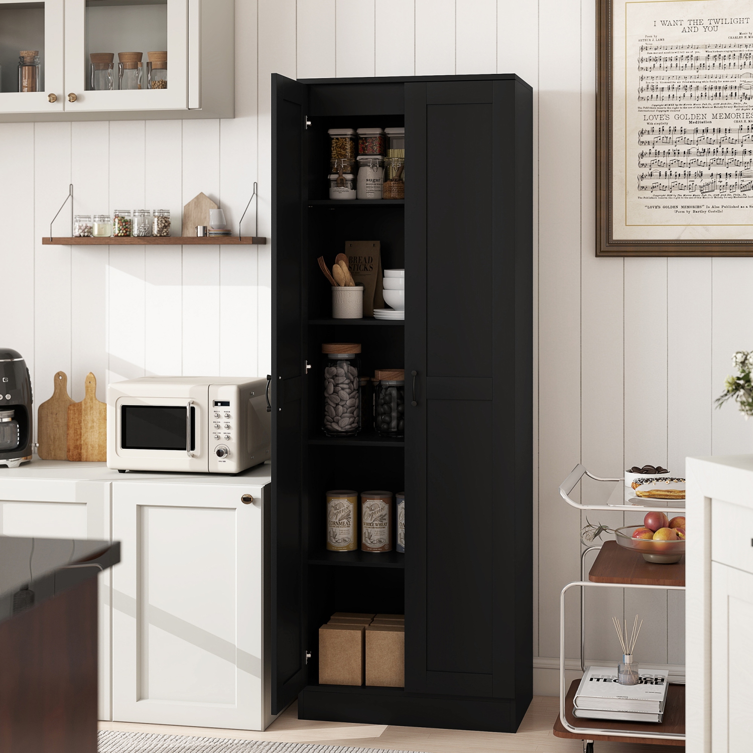 HOMCOM 69" Pantry Cabinet with Storage, Kitchen Pantry Storage Cabinet with Soft Close Doors and Adjustable Shelves, Black