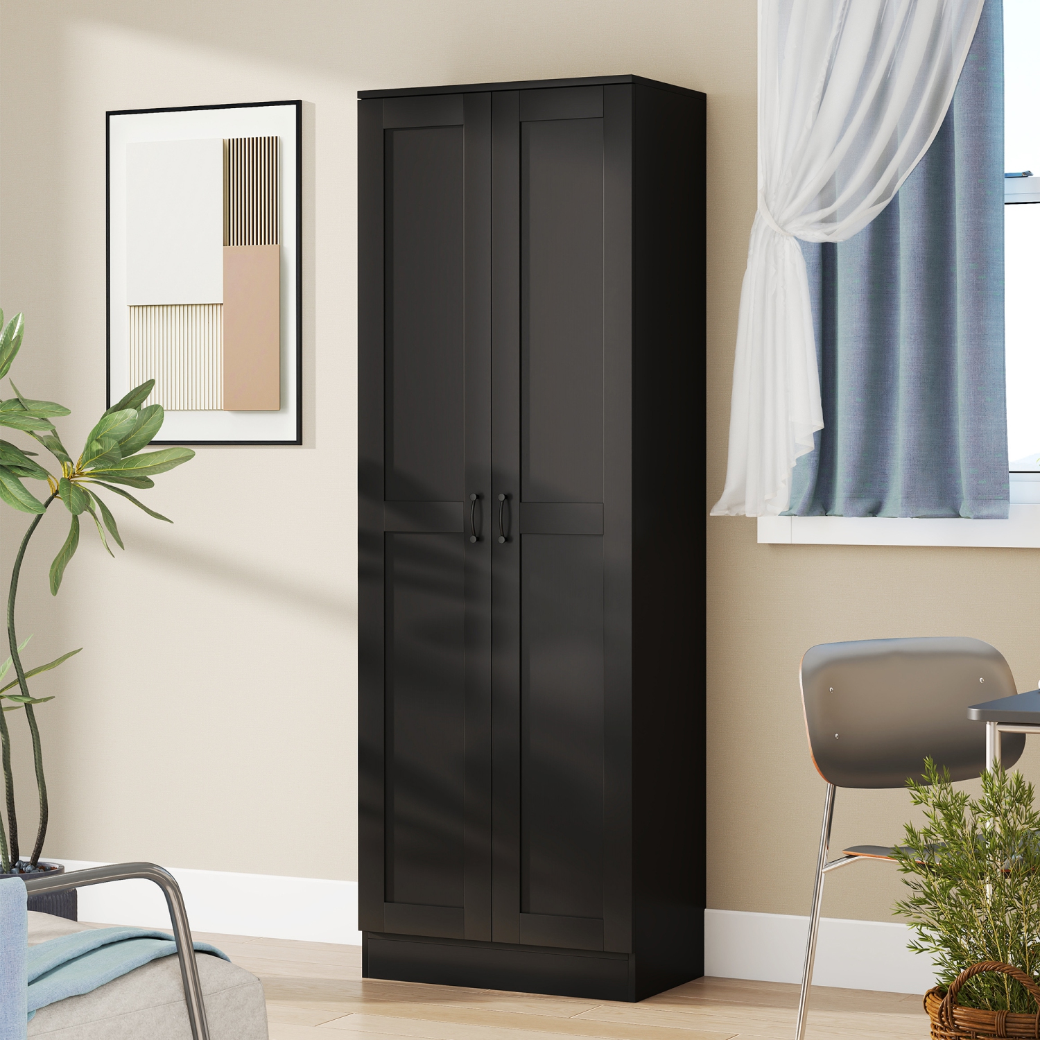 HOMCOM 69" Pantry Cabinet with Storage, Kitchen Pantry Storage Cabinet with Soft Close Doors and Adjustable Shelves, Black