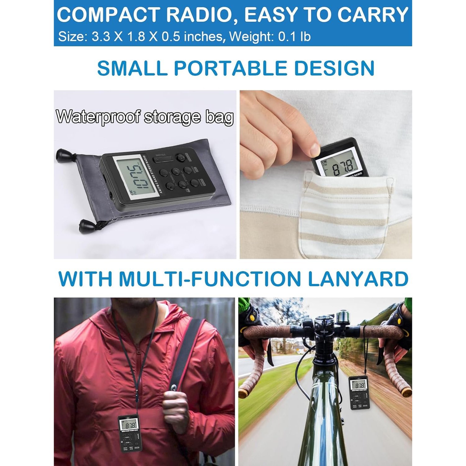 Portable Radio, AM FM Mini Rechargeable Battery Personal Digital Tuning Stereo Pocket Walkmen Radios with Earphone