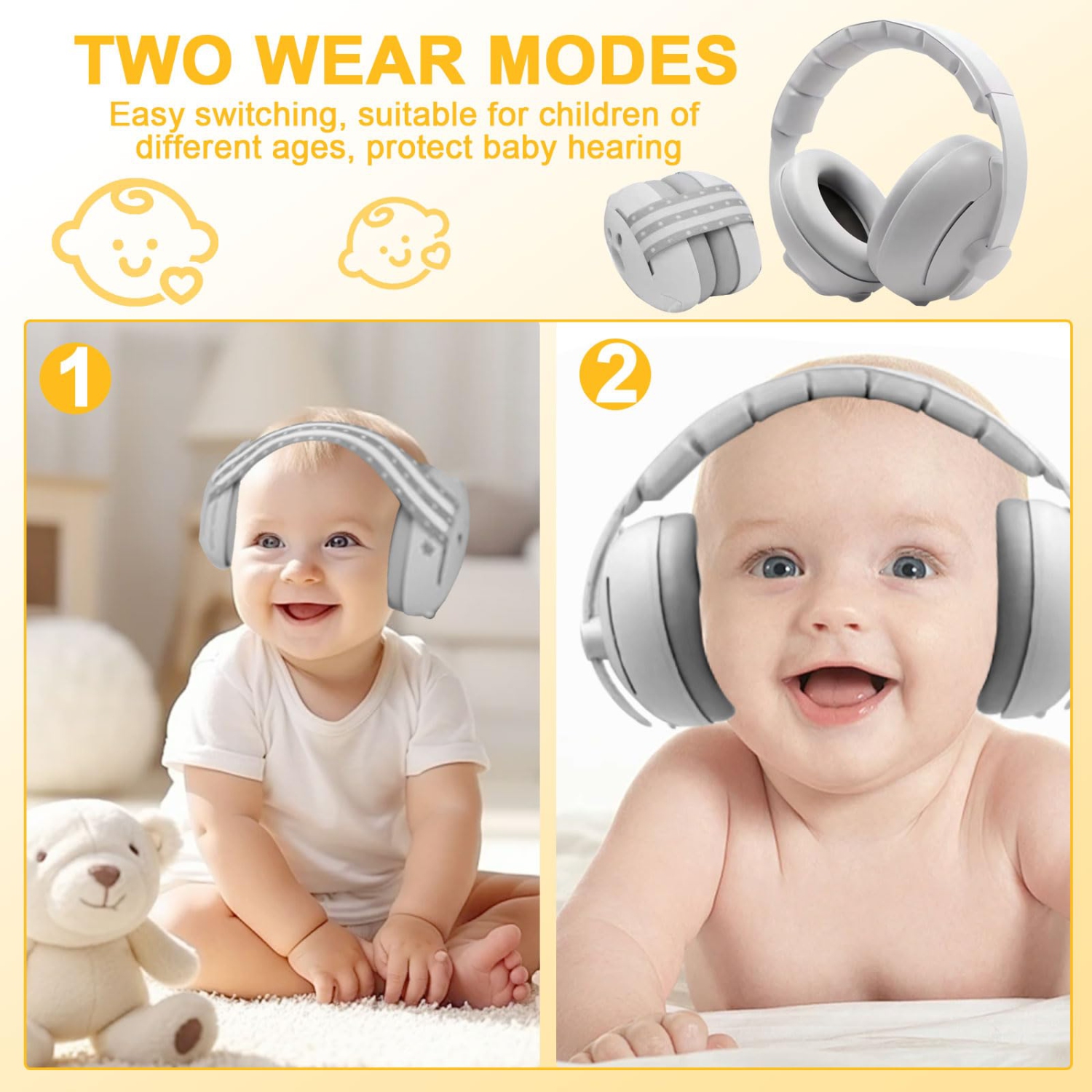 Écouteurs pour bébé antibruit, écouteurs bouton antibruit pour bébé, protecteurs auditifs 2-en-1 pour bébés et tout-petits de 0-48 mois, casques à