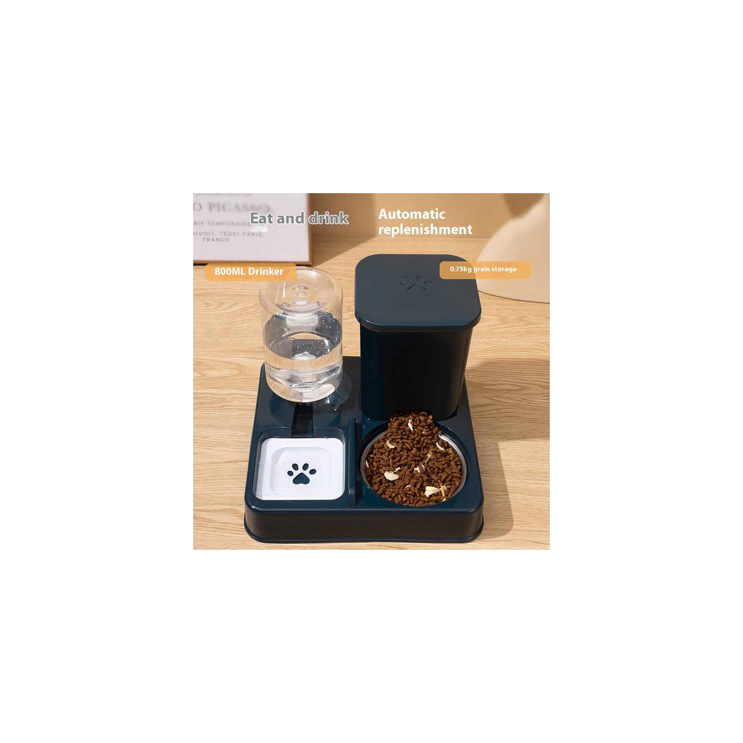 Cat automatic feeder water dispenser two in one cat food bowl dual-purpose large capacity dog ​​bowl drinking water pet cat water bowl dark yellow