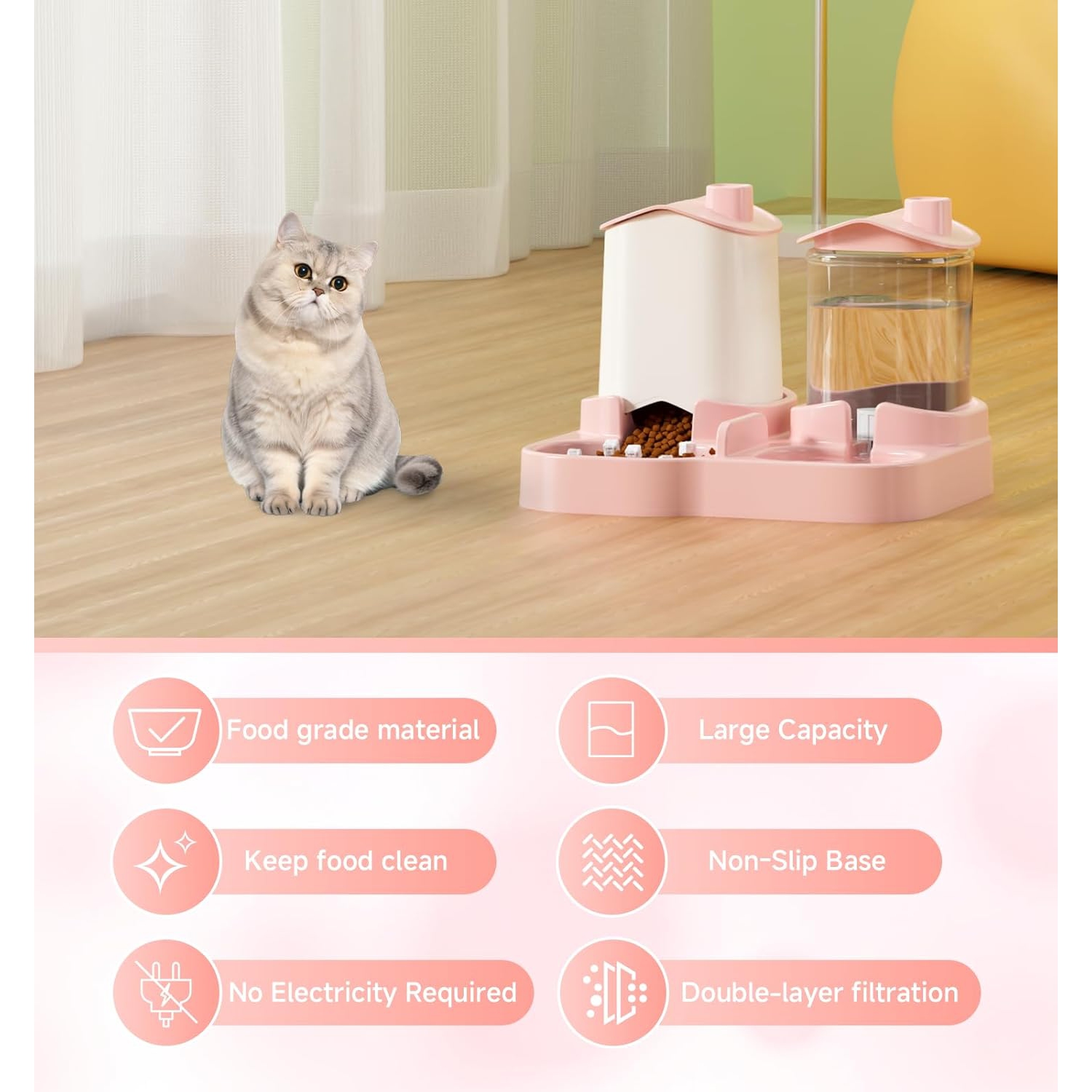 2 in 1 Gravity Cat and Dog Feeder and Waterer, Gravity Fed Pet Food Feeder and Waterer Combo for Small and Medium Pets Cats and Dogs