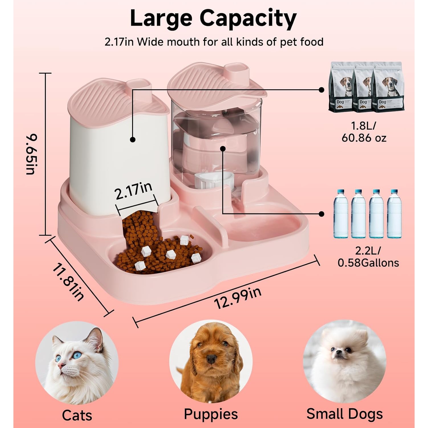 2 in 1 Gravity Cat and Dog Feeder and Waterer, Gravity Fed Pet Food Feeder and Waterer Combo for Small and Medium Pets Cats and Dogs
