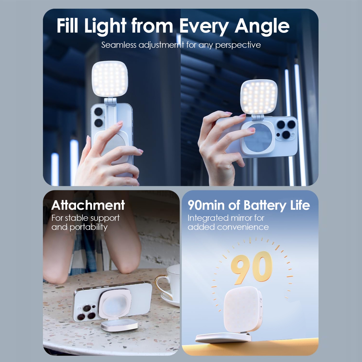 Lampe pliante pour téléphone avec anneau de LED, lampe magnétique portative pour égoportrait, compatible avec MagSafe iPhone, avec miroir