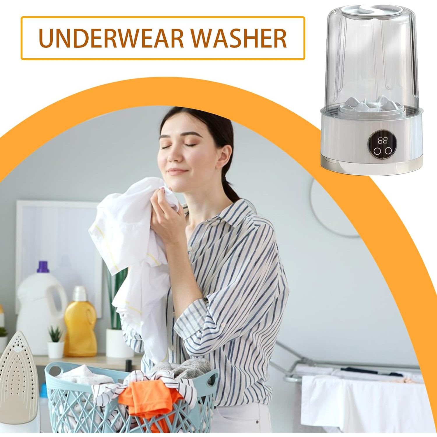 Portable washing machine, small washing machine, rechargeable digital display, compact design, space mini washing machine, suitable for underwear,