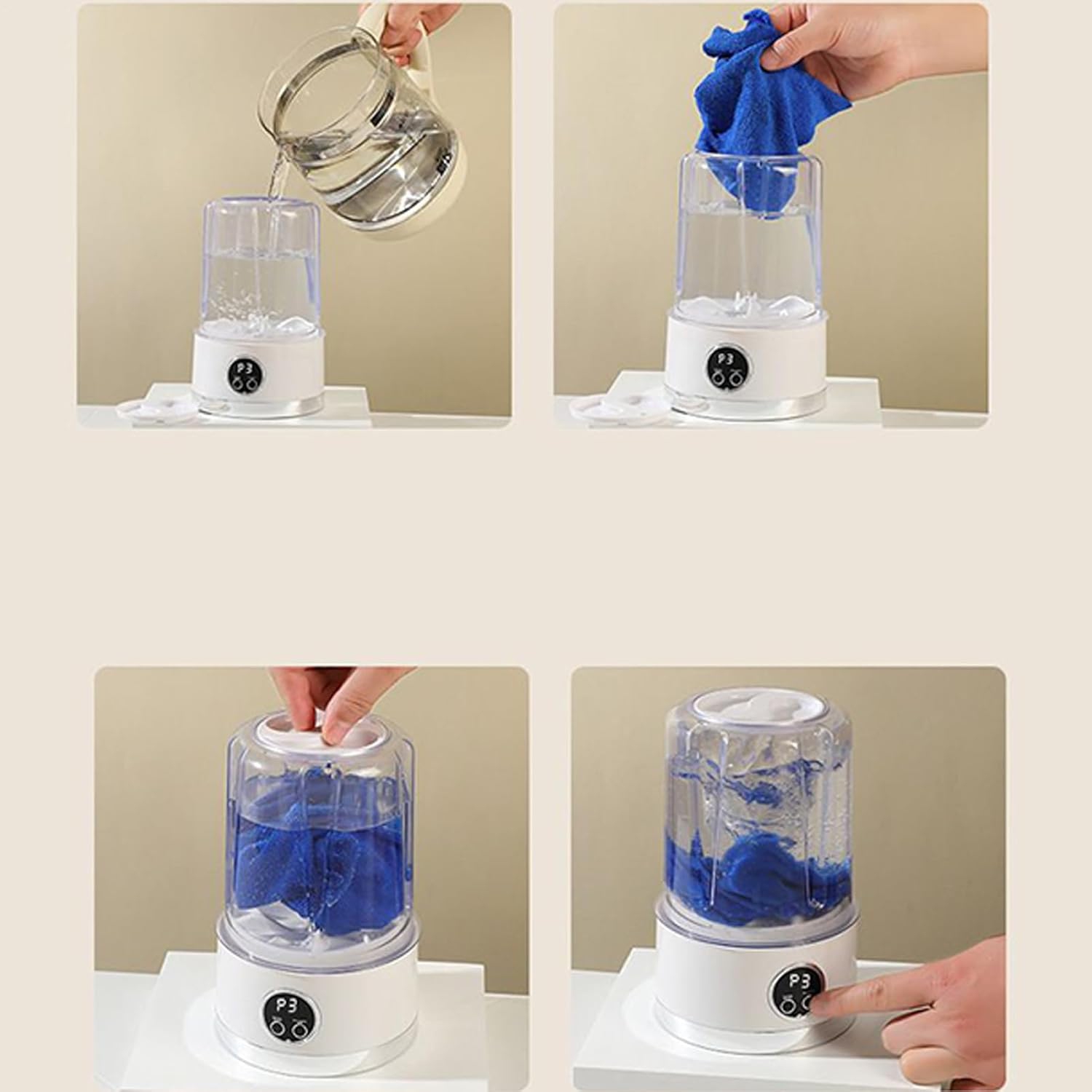 Portable washing machine, small washing machine, rechargeable digital display, compact design, space mini washing machine, suitable for underwear,