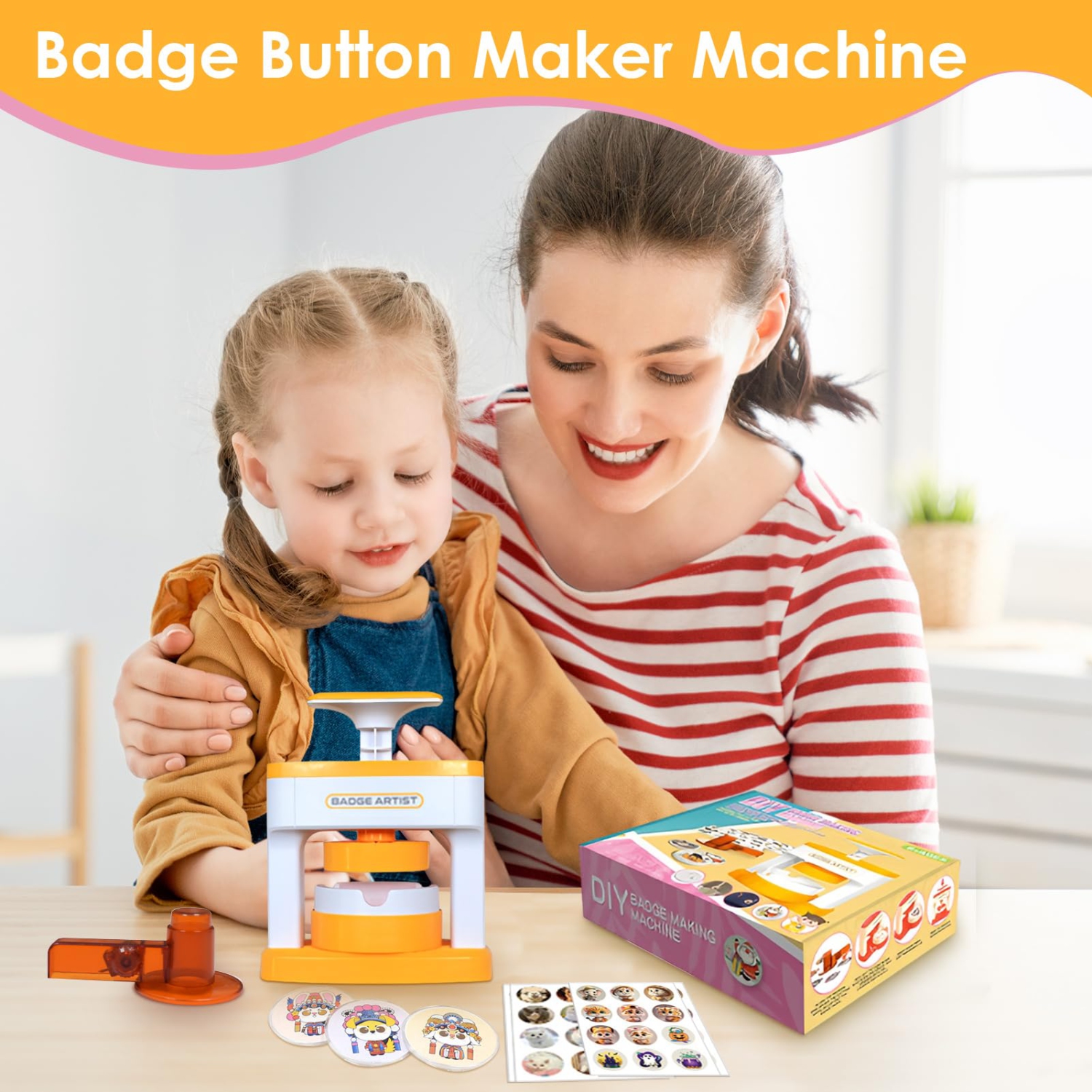 Button Maker Machine, DIY Button Badge Pin Presser with 48 Badges, Creative DIY Making Toys, Badge Maker Machine Toys