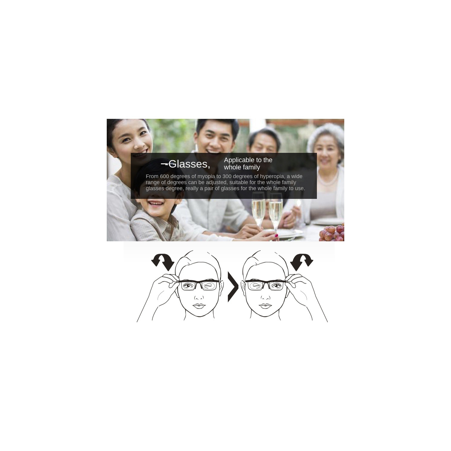 Adjustable focus reading glasses, suitable for reading newspapers)