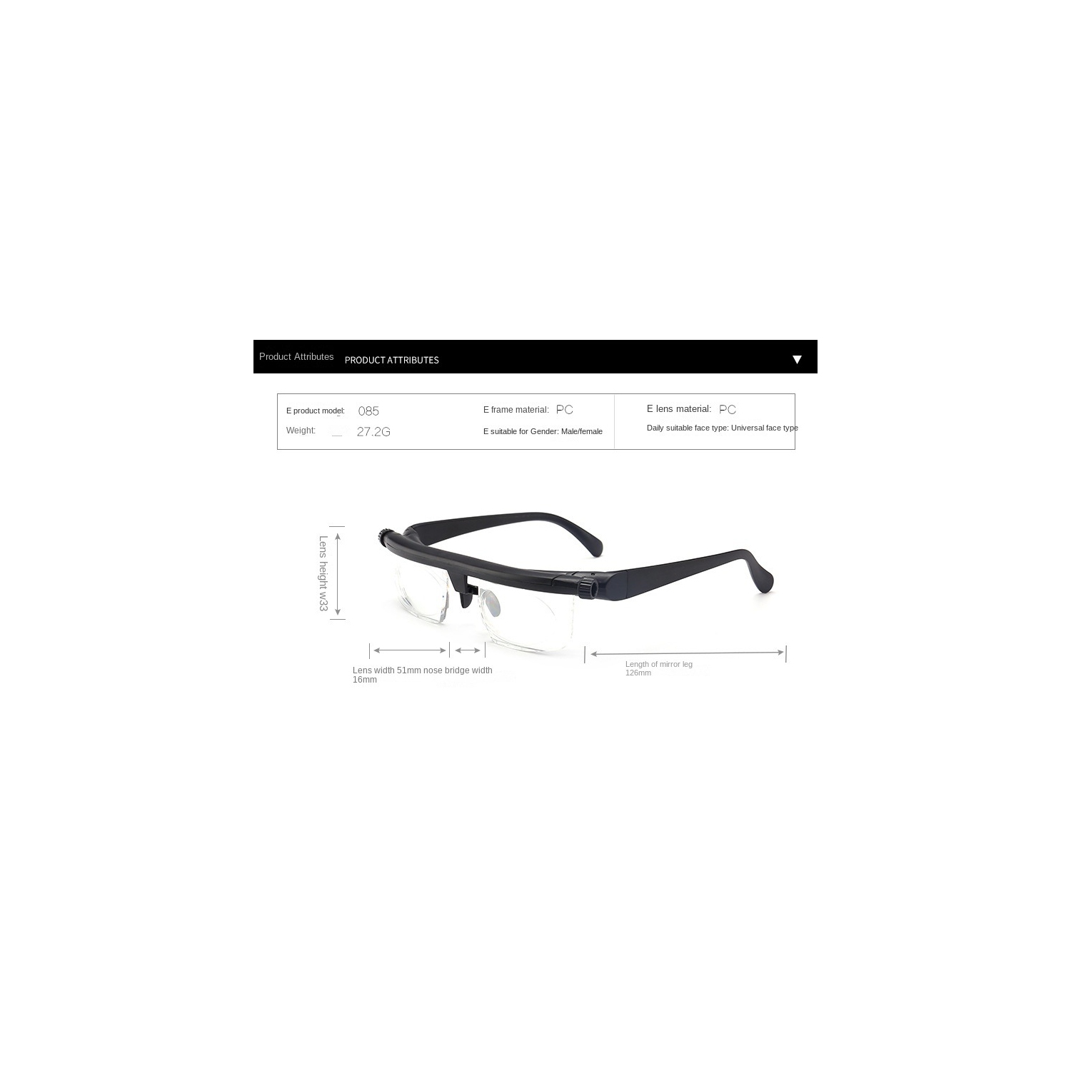 Adjustable focus reading glasses, suitable for reading newspapers)
