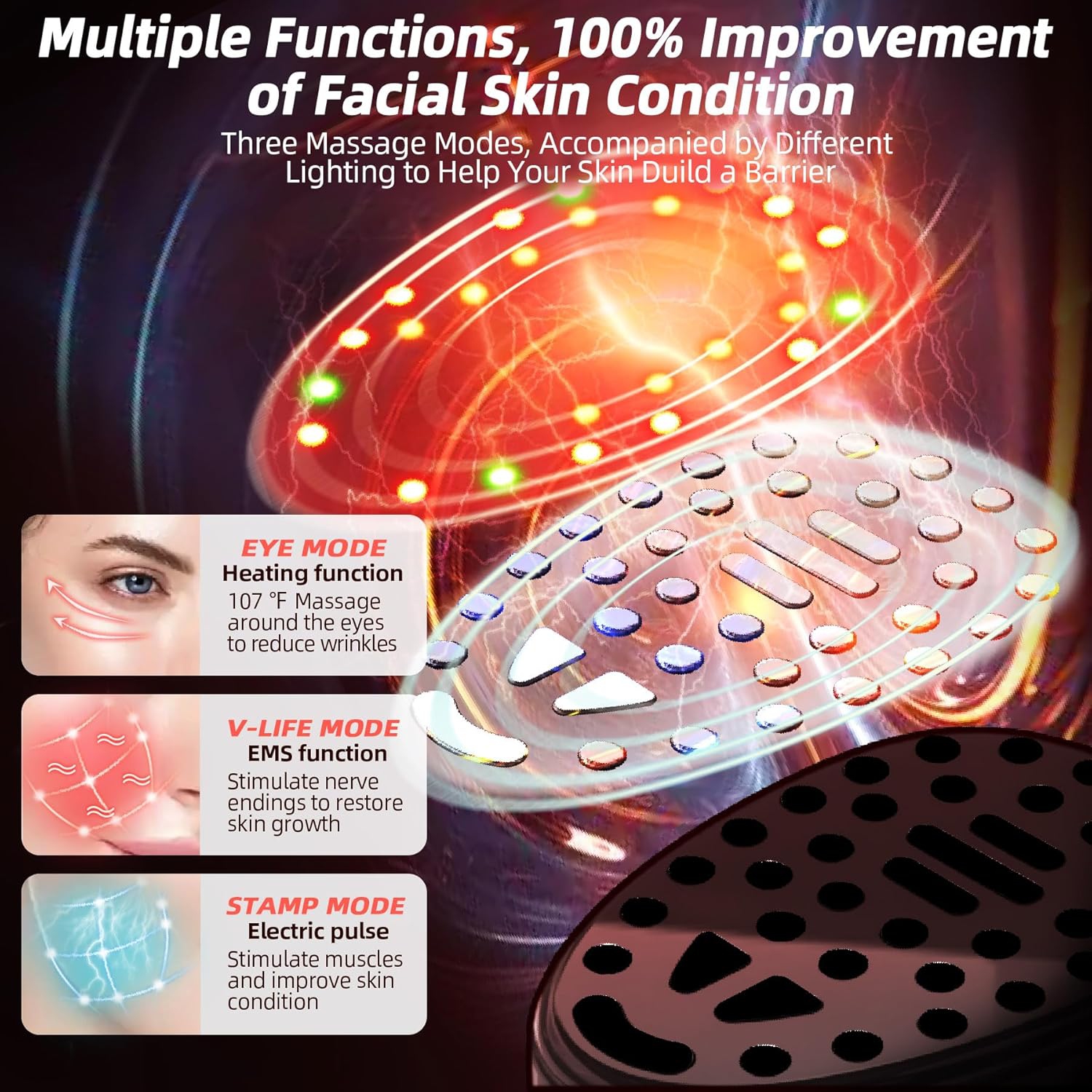 Microcurrent Multifunctional Facial Device,Smart Photon Micro-Current Device Electric Face Lift Light Therapy Skin Care Beauty Machine