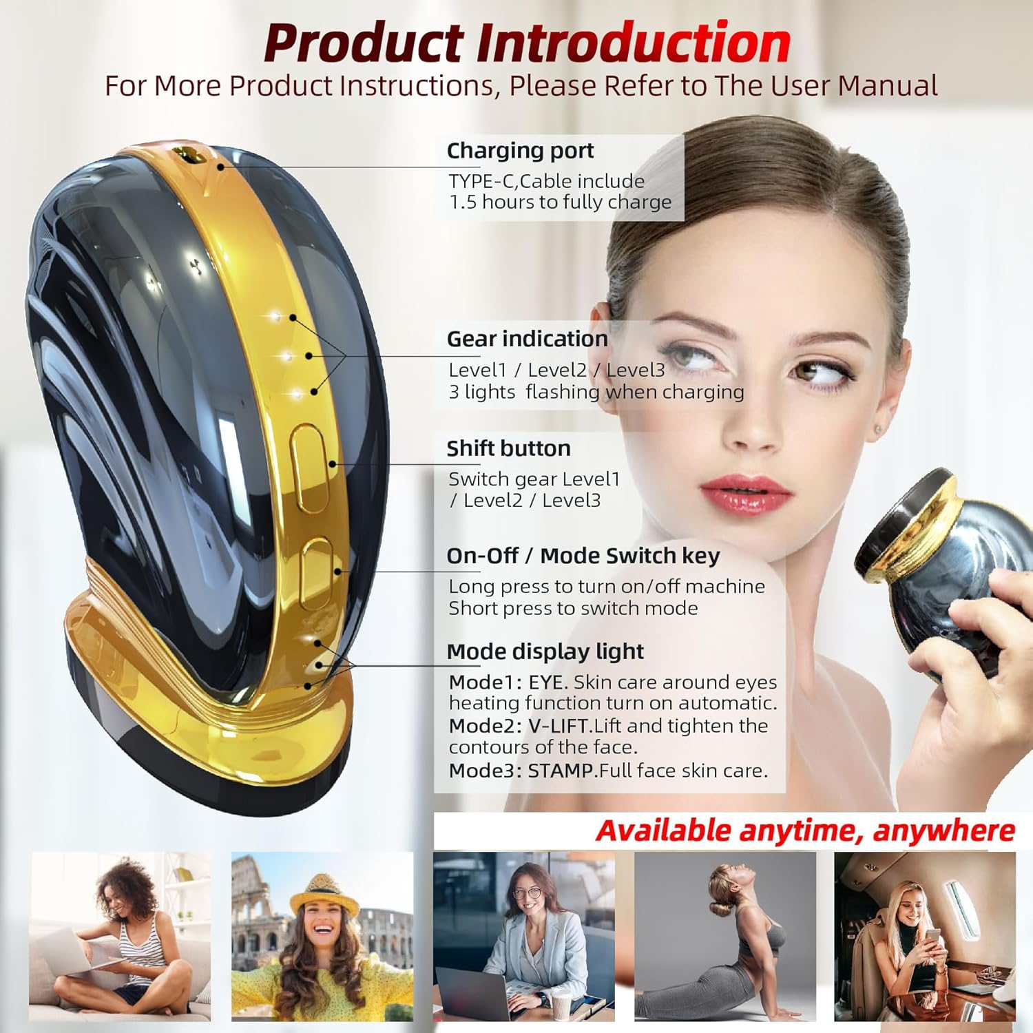 Microcurrent Multifunctional Facial Device,Smart Photon Micro-Current Device Electric Face Lift Light Therapy Skin Care Beauty Machine