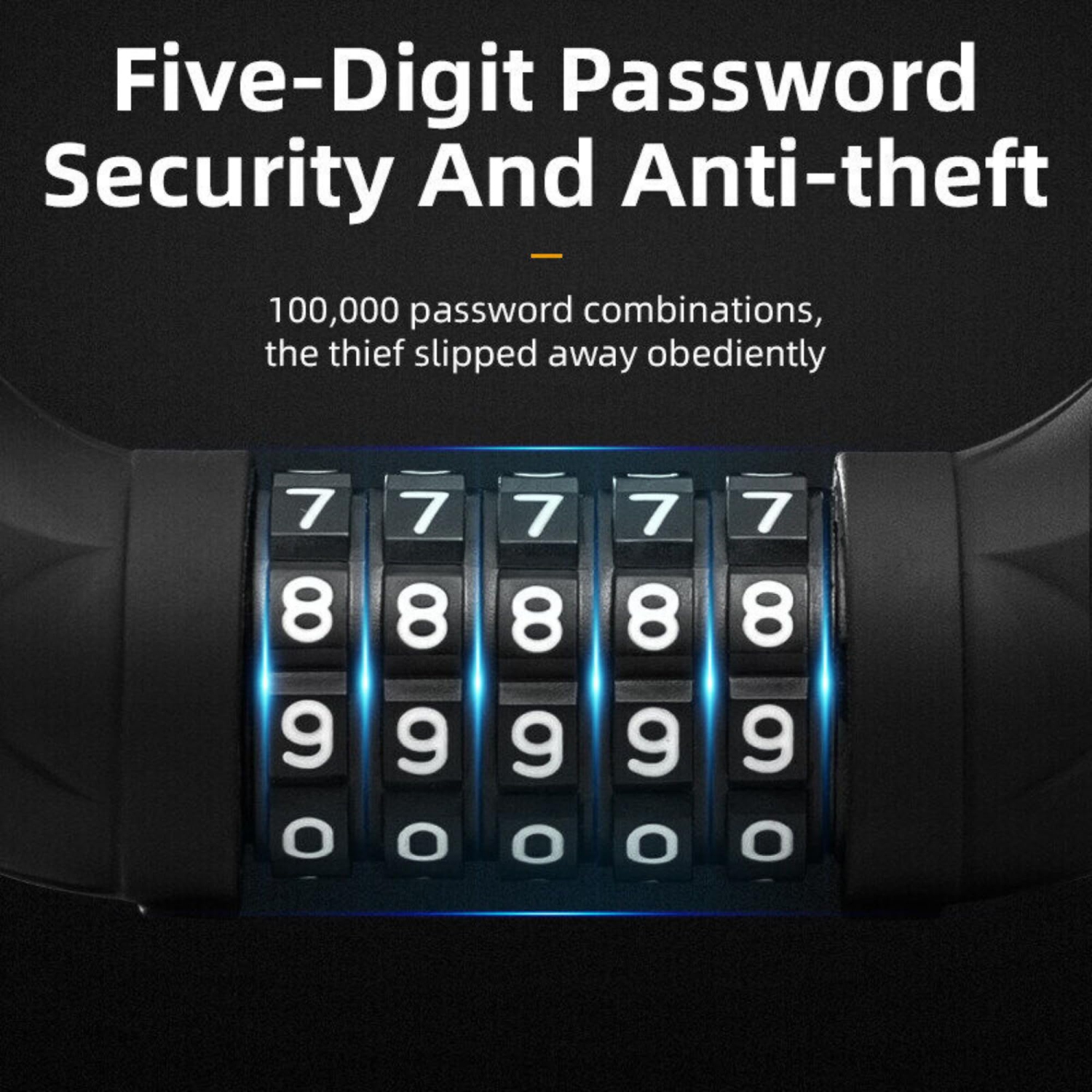 Cadenas à combinaison mot de passe à 5 chiffres pour vélo Câble à combinaison Câble de verrouillage en acier Chaîne de verrouillage portative