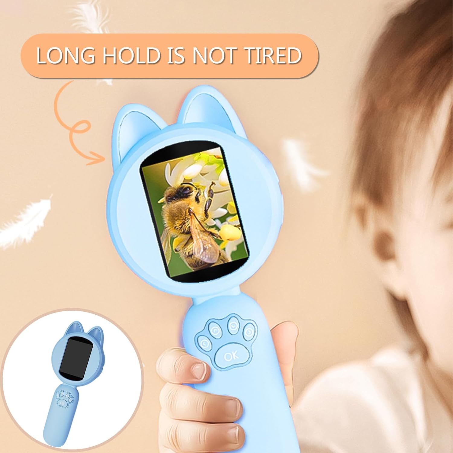 Children's portable digital microscope - 30W pixels, 2-inch HD screen, 8 LED lights, manual focus, adjustable magnification, support photo taking