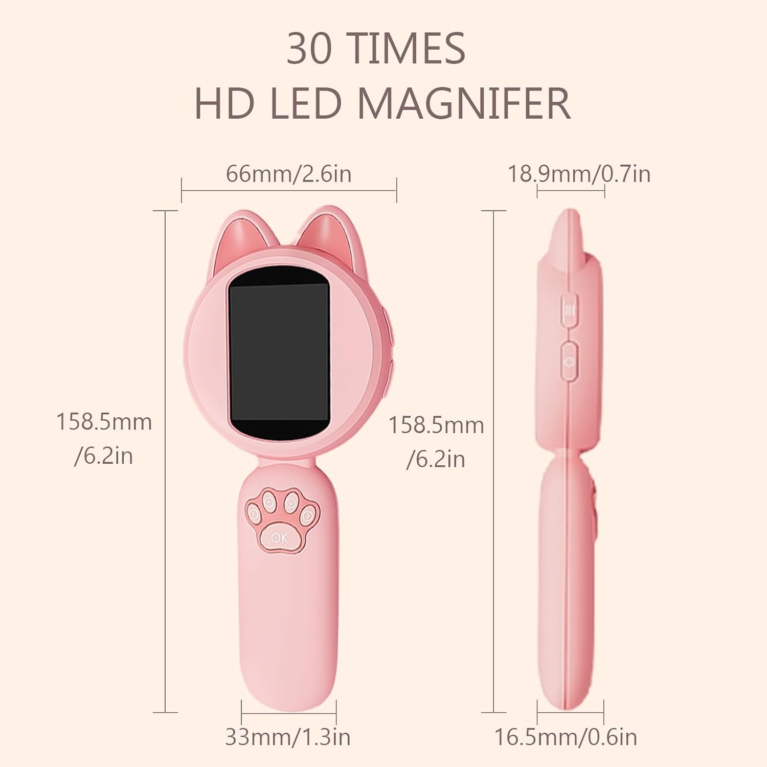 Children's portable digital microscope - 30W pixels, 2-inch HD screen, 8 LED lights, manual focus, adjustable magnification, support photo taking