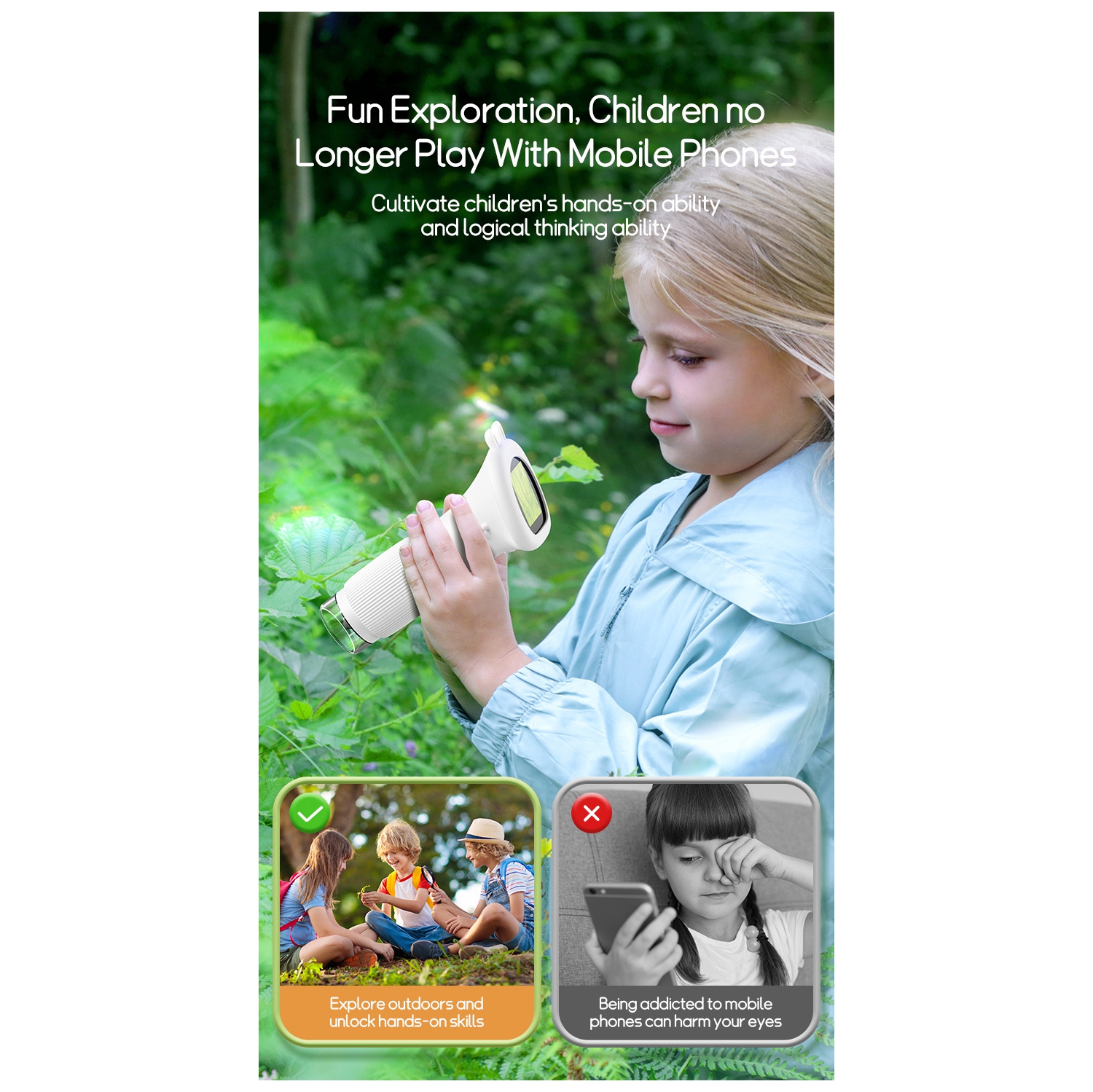 Microscope portatif HD 1000x – Écran IPS de 2&nbsp;po/gradation 8LED/observation en temps réel par ordinateur Outil d'exploration scientifique pour