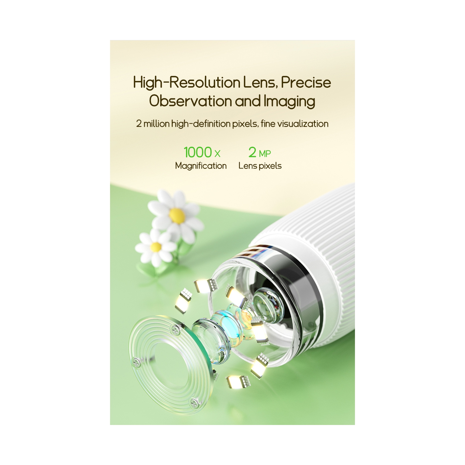 Microscope portatif HD 1000x – Écran IPS de 2&nbsp;po/gradation 8LED/observation en temps réel par ordinateur Outil d'exploration scientifique pour