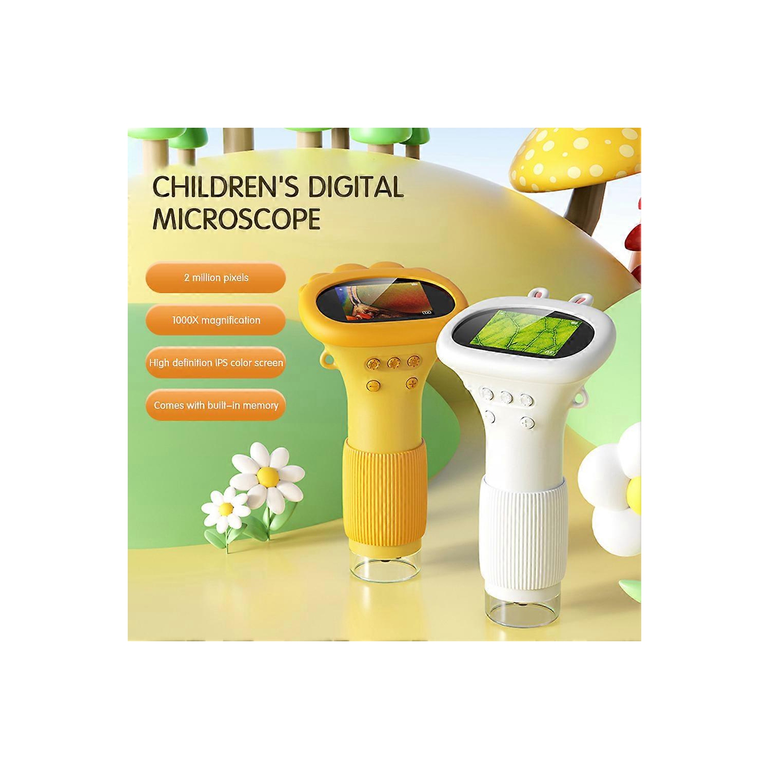 Microscope portatif HD 1000x – Écran IPS de 2&nbsp;po/gradation 8LED/observation en temps réel par ordinateur Outil d'exploration scientifique pour