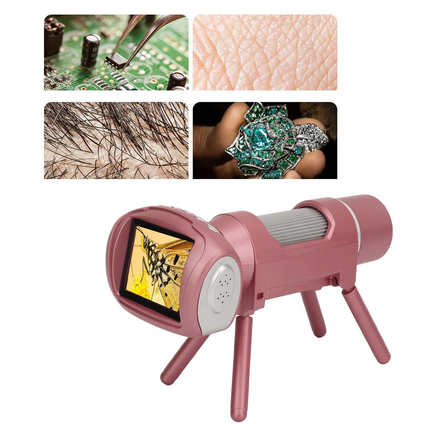 Microscope numérique HD pour enfants - grand écran 2&nbsp;po/grossissement 200 fois/vidéo 1080p/lampe d'appoint 8LED/connectable à un