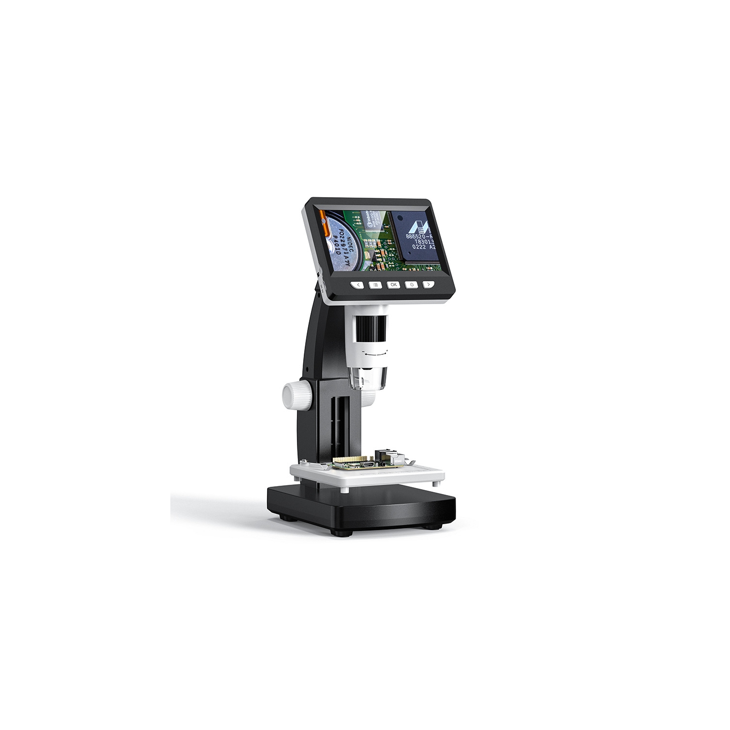 Microscope numérique professionnel HD - Écran IPS de 4,3&nbsp;po/grossissement 1000x/support en métal/gradation 8LED/platine relevable