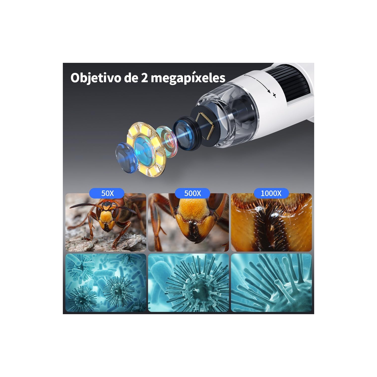 Microscope numérique professionnel HD - Écran IPS de 4,3&nbsp;po/grossissement 1000x/support en métal/gradation 8LED/platine relevable