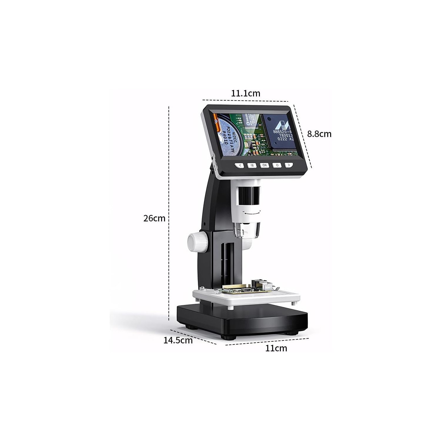 Microscope numérique professionnel HD - Écran IPS de 4,3&nbsp;po/grossissement 1000x/support en métal/gradation 8LED/platine relevable