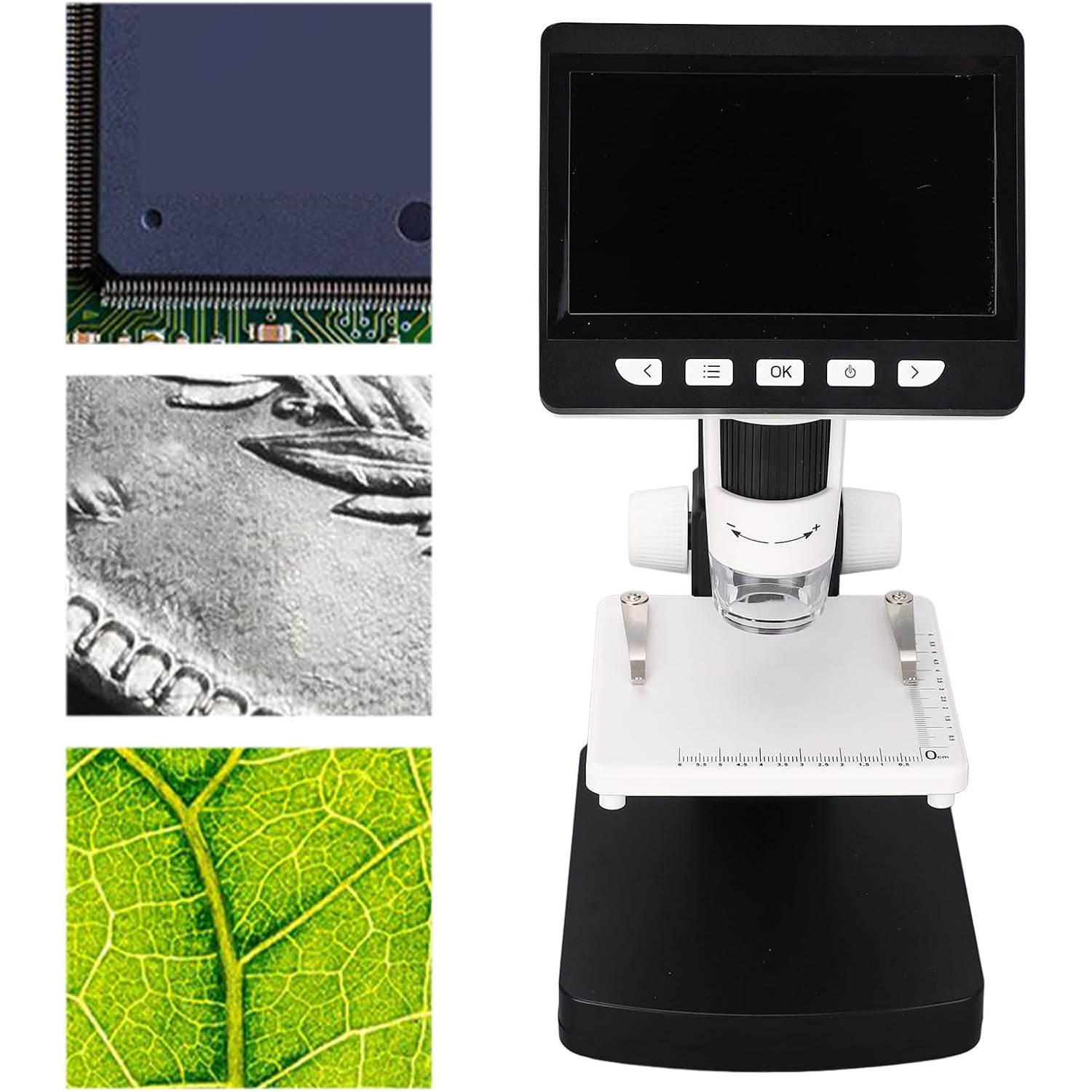 Microscope numérique professionnel HD - Écran IPS de 4,3&nbsp;po/grossissement 1000x/support en métal/gradation 8LED/platine relevable