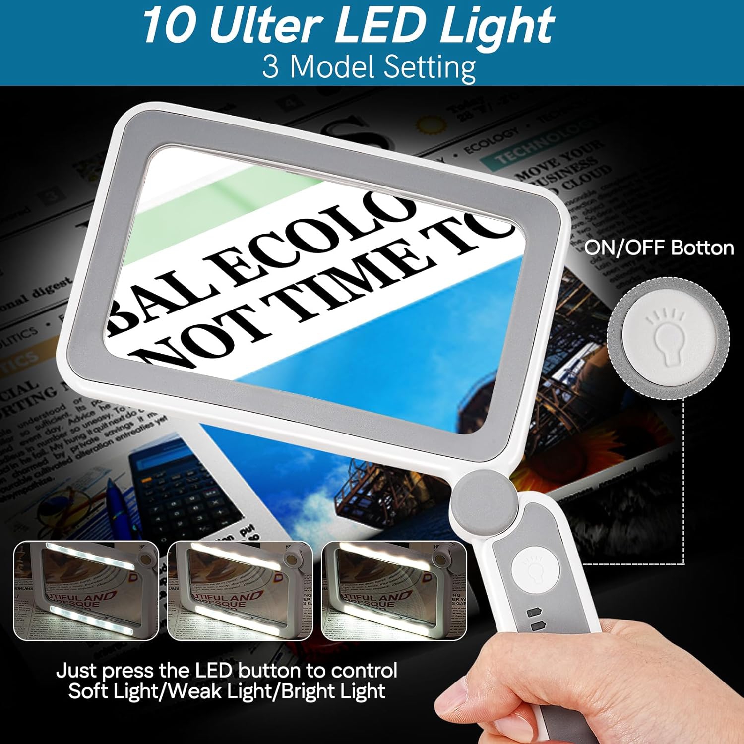 Loupe pliante de protection oculaire de LED - lentille HD 4x + 10 DEL à gradation Artefact portatif de lecture/observation Loupe HD pour personnes