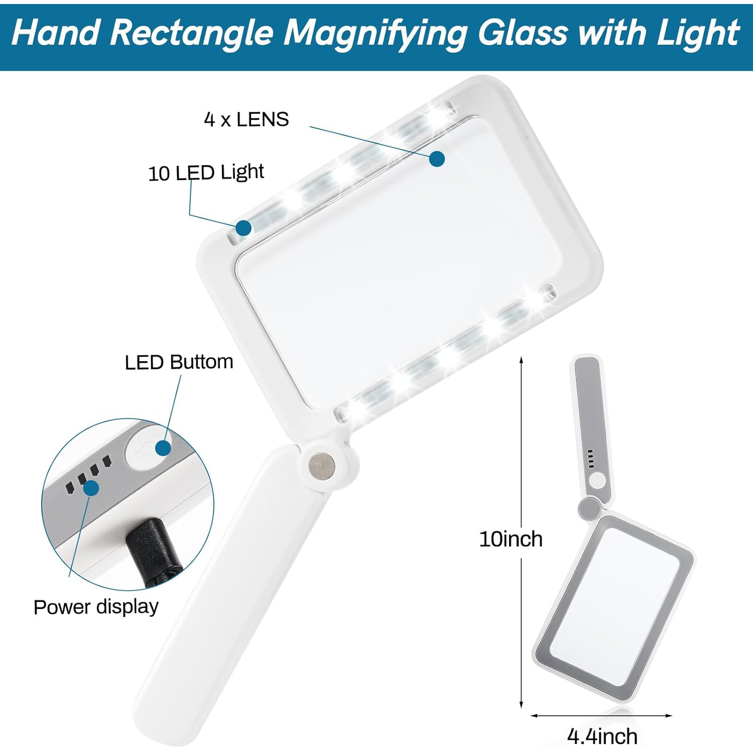 Loupe pliante de protection oculaire de LED - lentille HD 4x + 10 DEL à gradation Artefact portatif de lecture/observation Loupe HD pour personnes